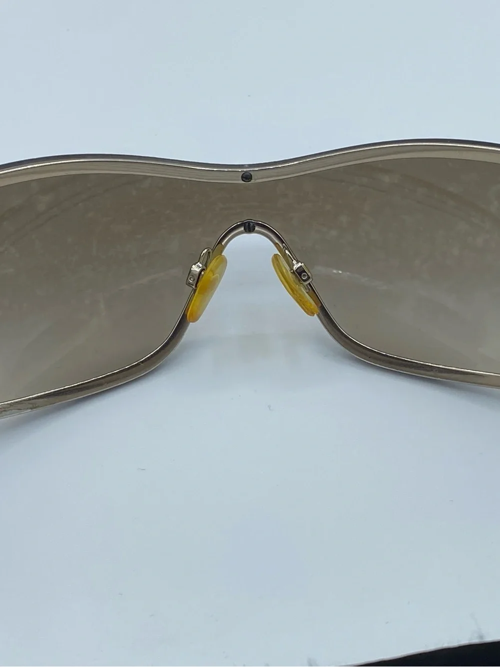 CHANEL Brown Gradient Shield Sunglasses with Gold Camellia Accents